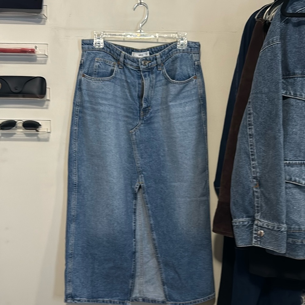 Mango Midi Denim Skirt in Light Blue